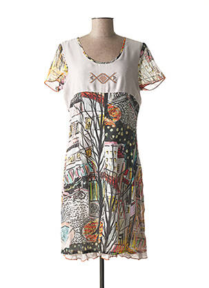 Robe mi-longue imprimé fantaisie manches courtes gris FRANCE RIVOIRE femme