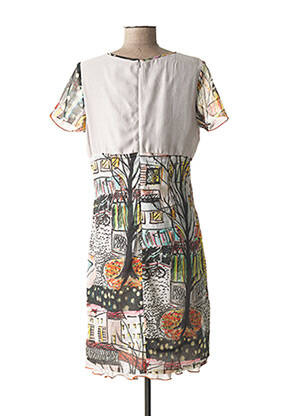 Robe mi-longue imprimé fantaisie manches courtes gris FRANCE RIVOIRE femme