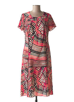 Robe mi-longue imprimé fantaisie manches courtes rose FRANCE RIVOIRE femme
