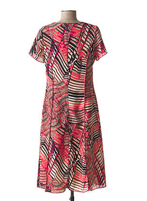 Robe mi-longue imprimé fantaisie manches courtes rose FRANCE RIVOIRE femme