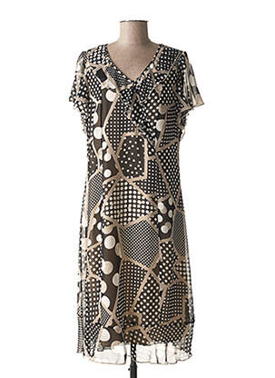 Robe mi-longue imprimé fantaisie manches courtes noir GUY DUBOUIS femme