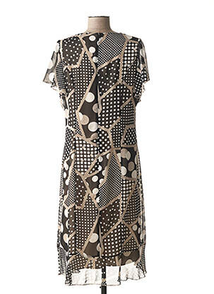 Robe mi-longue imprimé fantaisie manches courtes noir GUY DUBOUIS femme