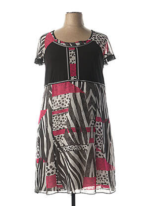 Robe mi-longue imprimé fantaisie manches courtes rose GUY DUBOUIS femme