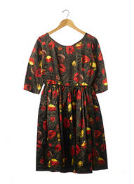 Robe mi-longue manches 3/4 manches 3/4 vert VINTAGE femme