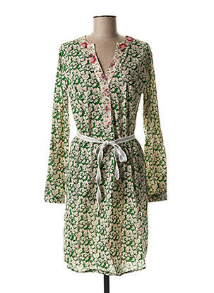 Robe courte imprimé fleurs manches 3/4 vert NUMEROLOGIE femme
