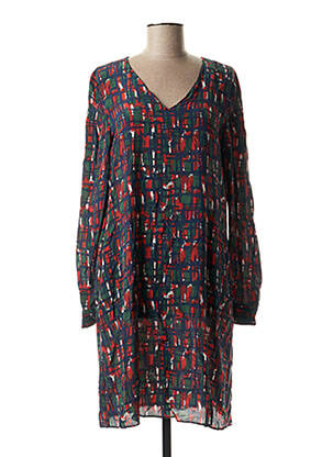 Robe mi-longue imprimé fantaisie manches longues rouge TOUPY femme