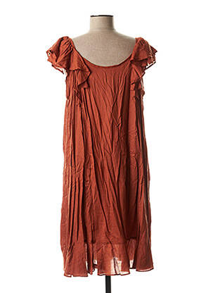 Robe mi-longue manches courtes manches courtes marron SCHOOL RAG femme