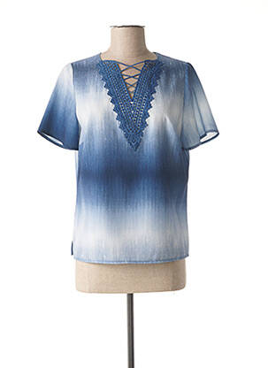 Top tissage crêpe manches courtes bleu GUY DUBOUIS femme