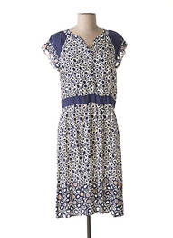 Robe mi-longue coupe fluide manches courtes bleu GUY DUBOUIS femme
