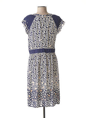 Robe mi-longue coupe fluide manches courtes bleu GUY DUBOUIS femme