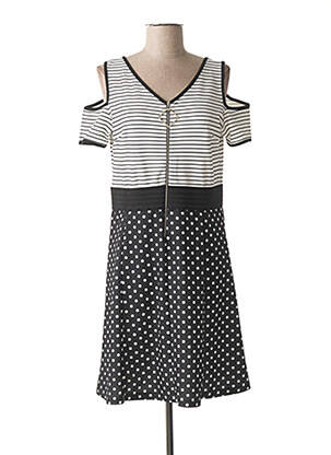 Robe mi-longue tissage crêpe manches courtes noir COULEURS DU TEMPS femme
