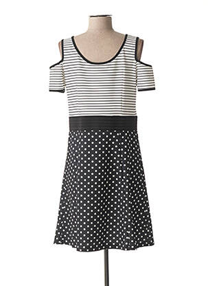 Robe mi-longue tissage crêpe manches courtes noir COULEURS DU TEMPS femme