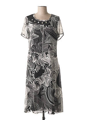 Robe mi-longue imprimé fantaisie manches courtes noir GUY DUBOUIS femme