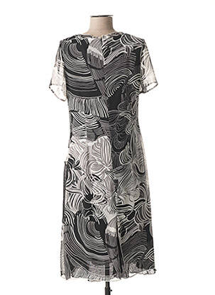 Robe mi-longue imprimé fantaisie manches courtes noir GUY DUBOUIS femme