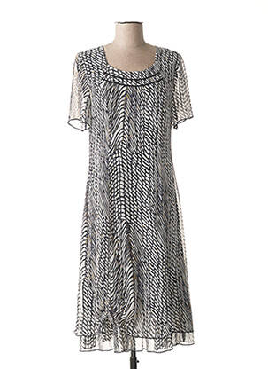 Robe mi-longue coupe fluide manches courtes bleu GUY DUBOUIS femme