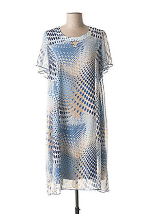 Robe mi-longue imprimé fantaisie manches courtes bleu FRANCE RIVOIRE femme