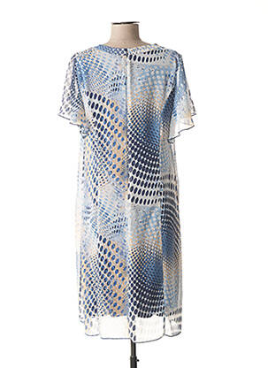 Robe mi-longue imprimé fantaisie manches courtes bleu FRANCE RIVOIRE femme