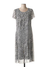 Robe mi-longue imprimé fantaisie manches courtes noir FRANCE RIVOIRE femme