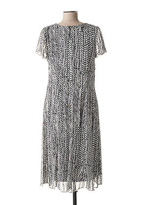 Robe mi-longue imprimé fantaisie manches courtes noir FRANCE RIVOIRE femme