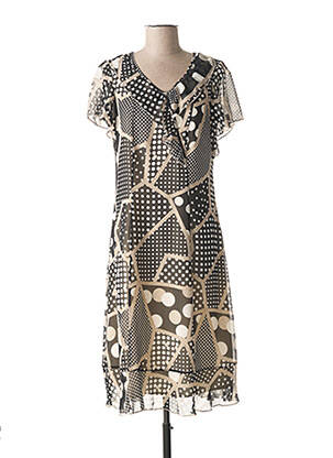 Robe mi-longue tissage crêpe manches courtes noir GUY DUBOUIS femme