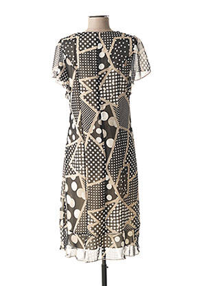 Robe mi-longue tissage crêpe manches courtes noir GUY DUBOUIS femme