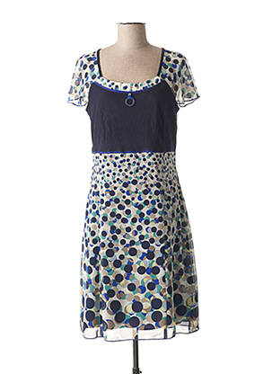 Robe mi-longue tissage crêpe manches courtes bleu FRANCE RIVOIRE femme
