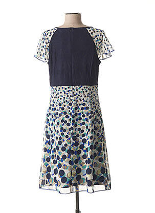 Robe mi-longue tissage crêpe manches courtes bleu FRANCE RIVOIRE femme