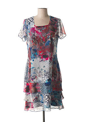 Robe mi-longue tissage crêpe manches courtes bleu GUY DUBOUIS femme