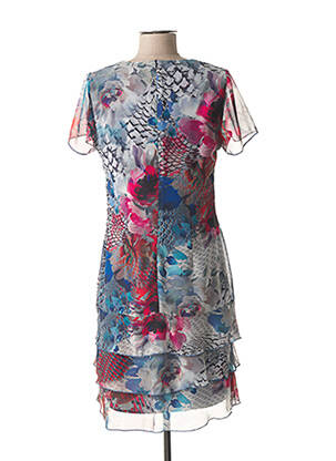 Robe mi-longue tissage crêpe manches courtes bleu GUY DUBOUIS femme