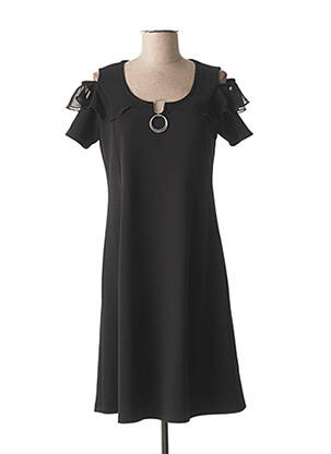 Robe mi-longue manches courtes manches courtes noir COULEURS DU TEMPS femme