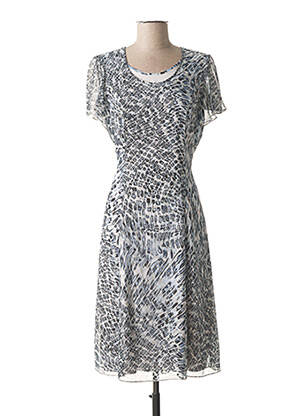 Robe mi-longue imprimé fantaisie manches courtes bleu FRANCE RIVOIRE femme