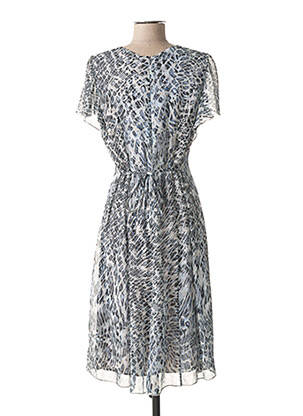 Robe mi-longue imprimé fantaisie manches courtes bleu FRANCE RIVOIRE femme