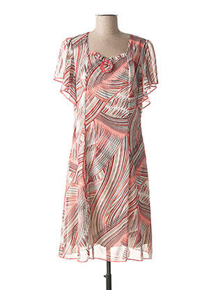 Robe mi-longue imprimé fantaisie manches courtes rose FRANCE RIVOIRE femme