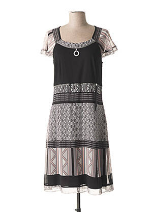 Robe mi-longue imprimé fantaisie manches courtes noir GUY DUBOUIS femme