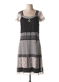 Robe mi-longue imprimé fantaisie manches courtes noir GUY DUBOUIS femme