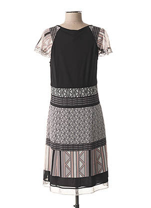 Robe mi-longue imprimé fantaisie manches courtes noir GUY DUBOUIS femme