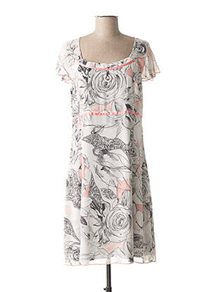 Robe mi-longue imprimé fleurs manches courtes gris GUY DUBOUIS femme