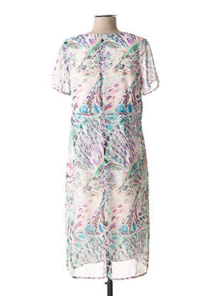 Robe mi-longue imprimé fantaisie manches courtes vert FRANCE RIVOIRE femme