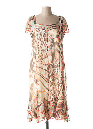 Robe mi-longue imprimé fantaisie manches courtes beige FRANCE RIVOIRE femme