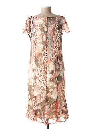 Robe mi-longue imprimé fantaisie manches courtes beige FRANCE RIVOIRE femme