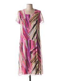 Robe mi-longue fermeture zippée au dos manches courtes rose FRANCE RIVOIRE femme