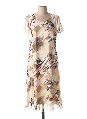 Robe mi-longue imprimé fantaisie manches courtes beige FRANCE RIVOIRE femme
