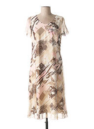 Robe mi-longue imprimé fantaisie manches courtes beige FRANCE RIVOIRE femme