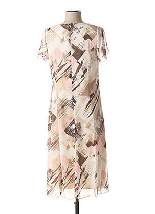 Robe mi-longue imprimé fantaisie manches courtes beige FRANCE RIVOIRE femme
