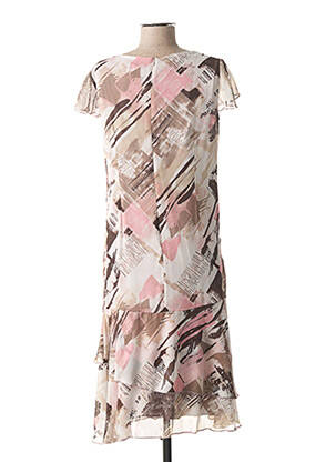 Robe mi-longue imprimé fantaisie manches courtes beige GUY DUBOUIS femme