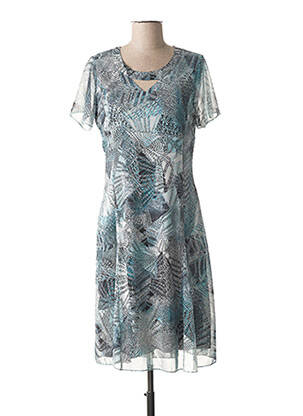 Robe mi-longue imprimé fantaisie manches courtes bleu FRANCE RIVOIRE femme