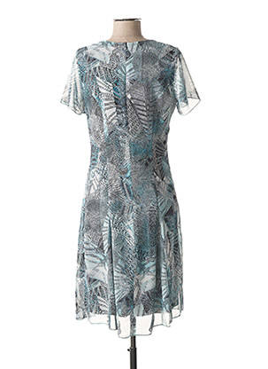 Robe mi-longue imprimé fantaisie manches courtes bleu FRANCE RIVOIRE femme