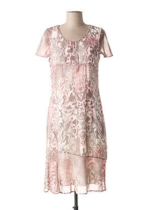 Robe mi-longue imprimé fantaisie manches courtes rose GUY DUBOUIS femme