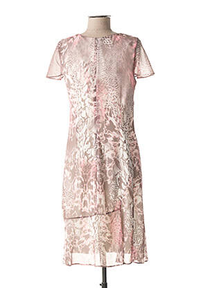 Robe mi-longue imprimé fantaisie manches courtes rose GUY DUBOUIS femme