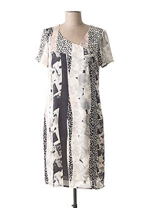 Robe mi-longue imprimé fantaisie manches courtes gris GUY DUBOUIS femme